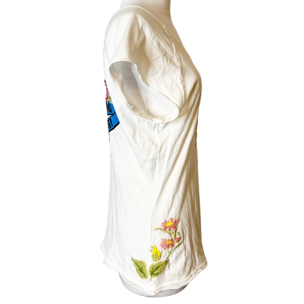 Johnny Was White Tee with Floral and Graphic Embroidery - Picture 3 of 7